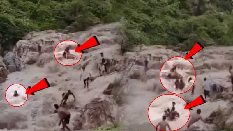 पहाड़ पर वॉटरफॉल में मस्ती करना लोगों को पड़ा भारी, अचानक तेज बहाव में फंसीं 6 लड़कियां, देखें VIDEO