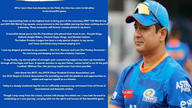 पीयूष चावला ने क्रिकेट के सभी फॉर्मेट से लिया संन्यास, शेयर किया भावुक पोस्ट