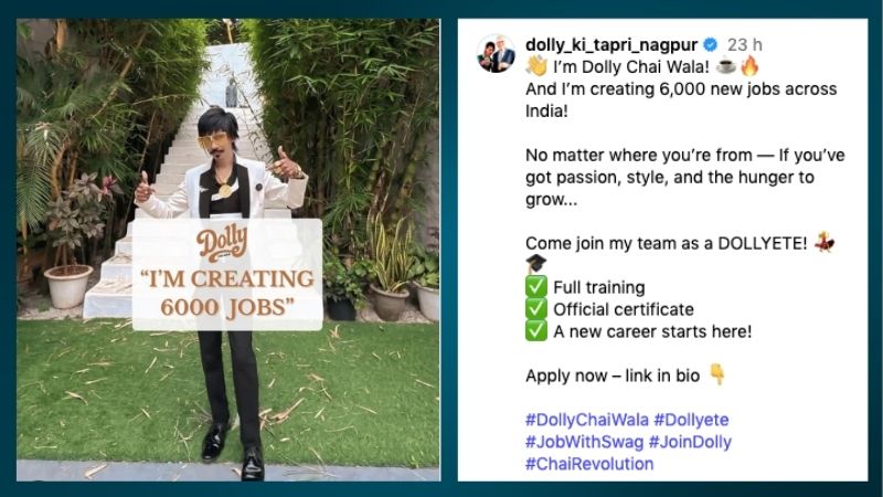 डॉली चायवाला के साथ काम करने का मौका! अपने इंस्टाग्राम पोस्ट से 6 हजार लोगों कि लिए निकाली नौकरी, Viral हुआ पोस्ट