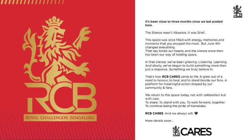 'उस दिन हमारा दिल टूट गया...', सोशल मीडिया पर 84 दिन बाद आरसीबी का पोस्ट, फ्रेंचाइजी ने किया बड़ा ऐलान