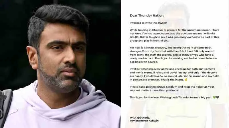 इंजरी के कारण आर अश्विन बिग बैश लीग से हुए बाहर, सिडनी थंडर ने की पुष्टि