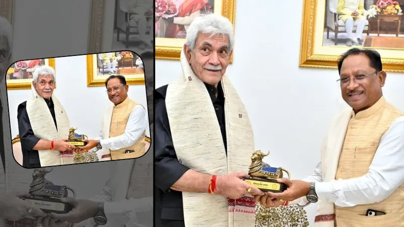 जम्मू-कश्मीर के एलजी मनोज सिन्हा ने मुख्यमंत्री विष्णुदेव साय से की मुलाकात, CM ने बस्तर आर्ट का प्रतीक चिन्ह किया भेंट