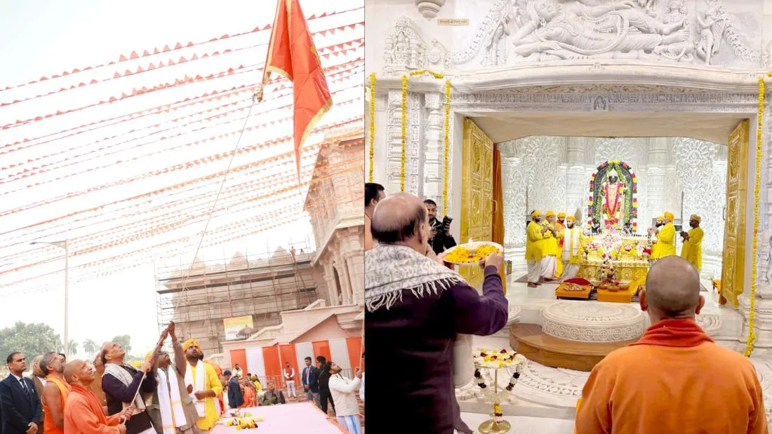 CM योगी और रक्षा मंत्री ने हनुमानगढ़ी और रामलला मंदिर में की पूजा-अर्चना, मां अन्नपूर्णा मंदिर के शिखर पर धर्म ध्वजा फहराई