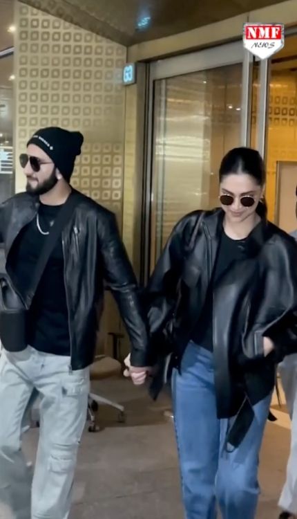 स्टाइलिश लुक में एयरपोर्ट पर स्पॉट हुए रणवीर-दीपिका, देखते रह गए सब